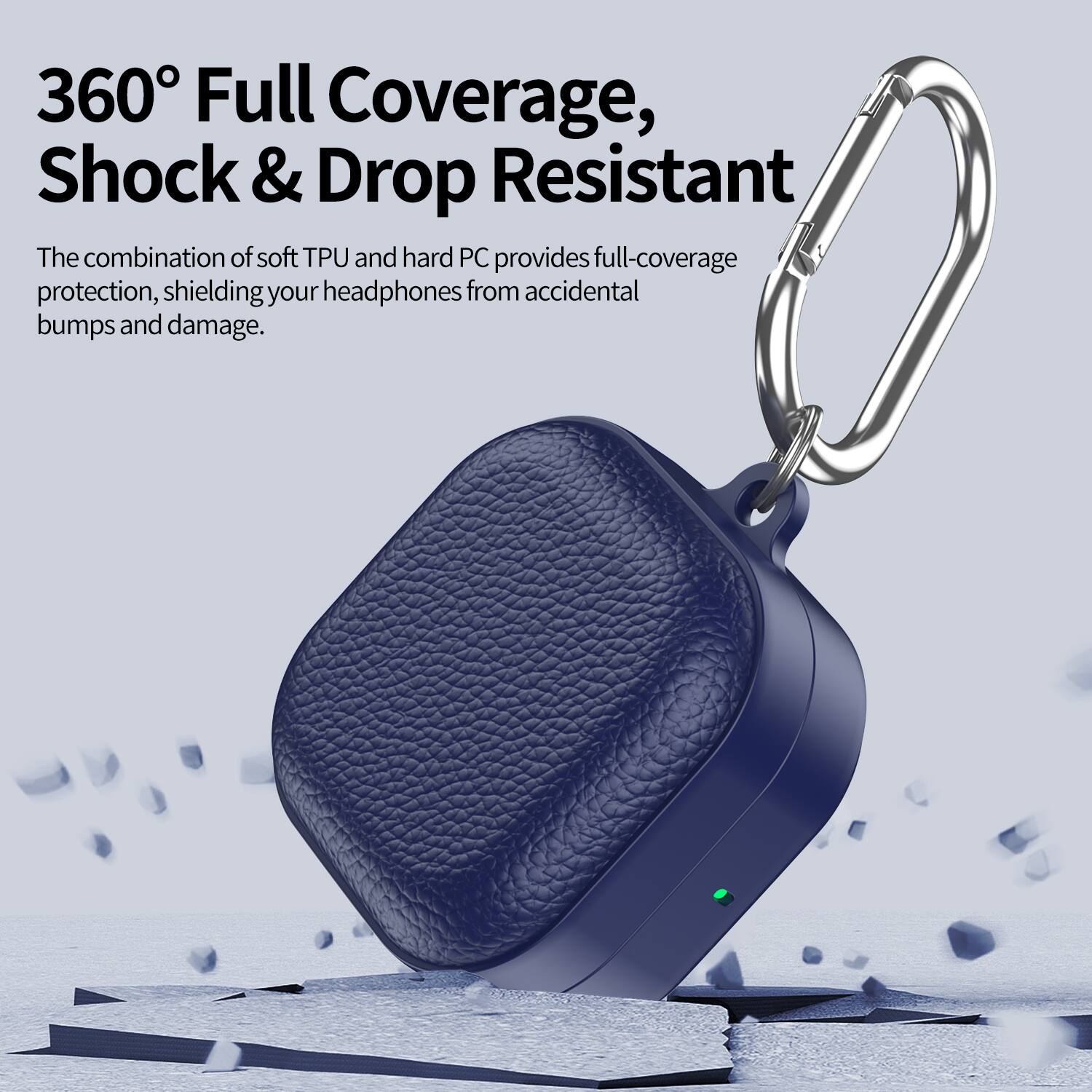 360° Full Coverage, Shock & Drop Resistant

The combination of soft TPU and hard PC provides full-coverage protection, shielding your headphones from accidental bumps and damage.