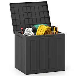 Gymax - Outdoor Storage Box w/Lockable Lid & Wicker-woven Texture for Pool Accessories - Black