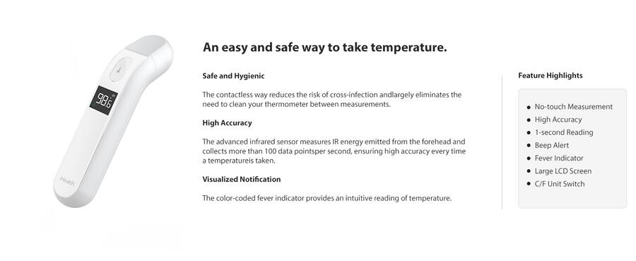 High Risk Termometer iHealth No Touch Forehead Thermometer for Kids and Adults, Color Alert ...