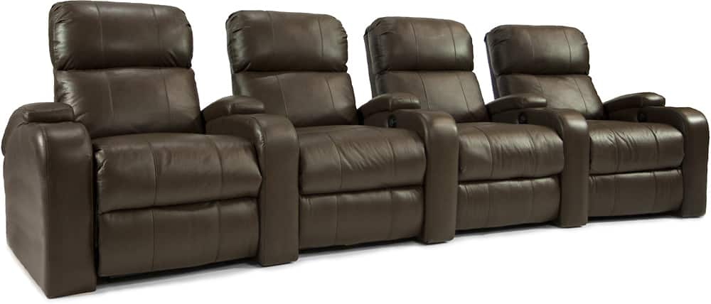 Angle View: TheaterSeatStore - Headliner 4-Seat Straight Leather Home Theater Seating - Brown