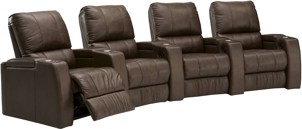 Angle View: TheaterSeatStore - Magnolia 4-Seat Curved Leather Home Theater Seating - Brown