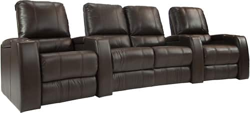 TheaterSeatStore - Magnolia 2-Seat Straight Leather Home Theater Seating with Love Seat - Brown