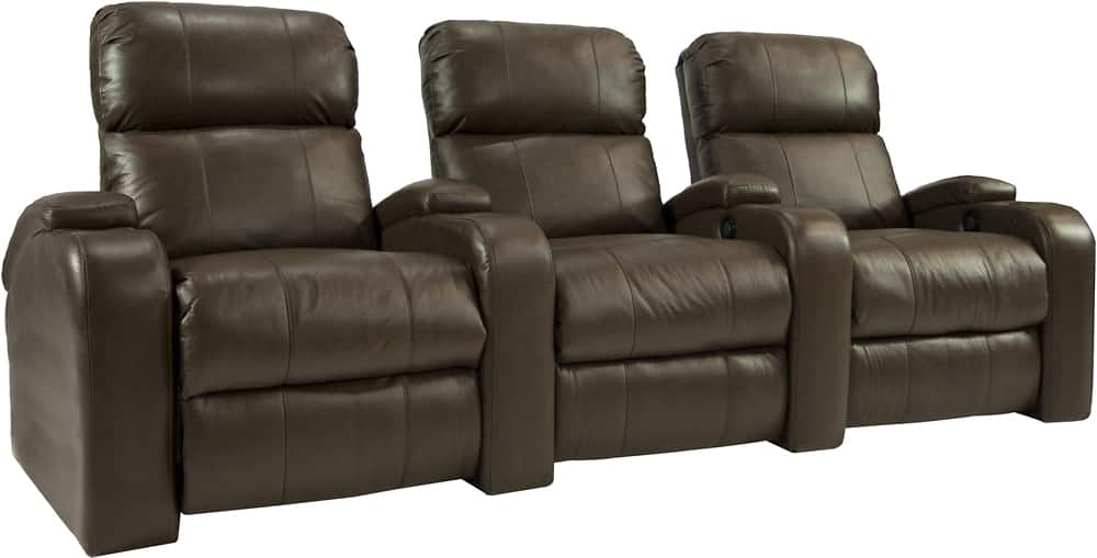 Angle View: TheaterSeatStore - Headliner 3-Seat Straight Leather Home Theater Seating - Brown