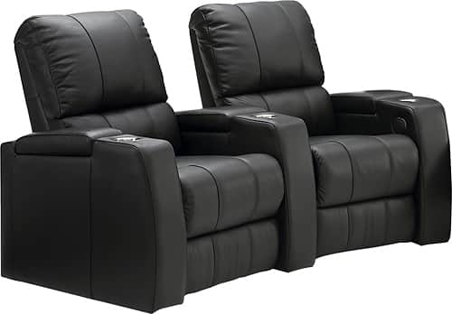 TheaterSeatStore - Magnolia 2-Seat Curved Leather Home Theater Seating - Black - Angle