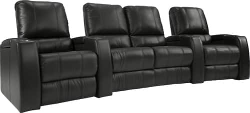 TheaterSeatStore - Magnolia 2-Seat Straight Leather Home Theater Seating with Love Seat - Black - Angle