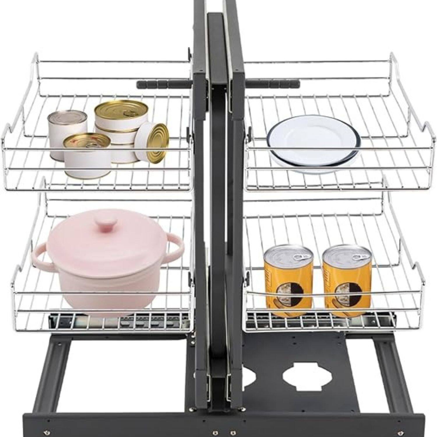 Back. Stock Preferred - 11-Inch Blind Corner Cabinet Pull-Out Organizer - Dark Gray, Silver.