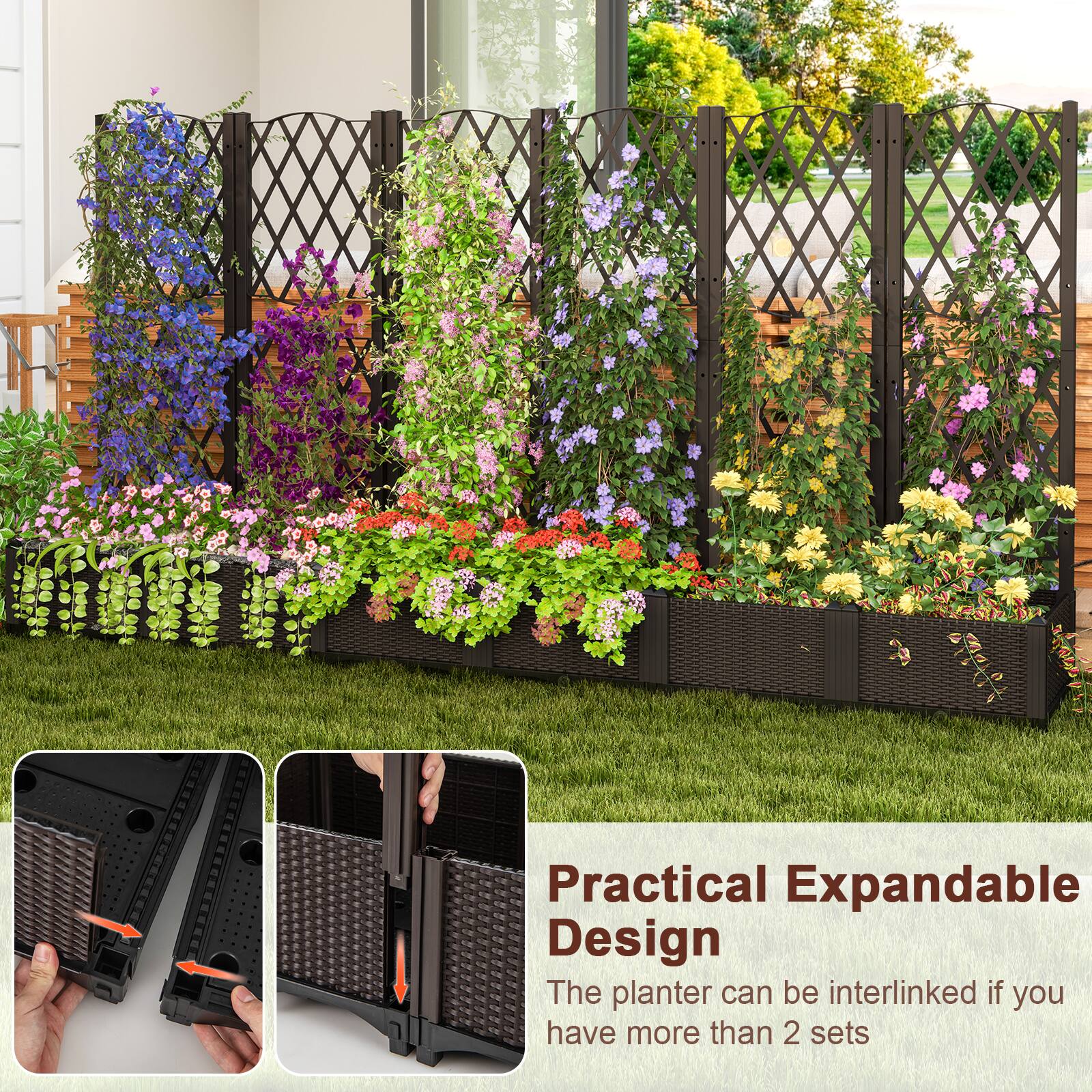 Practical Expandable Design

The planter can be interlinked if you have more than 2 sets
