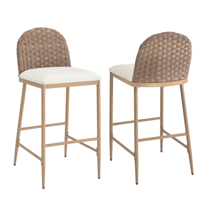 Alt View 1. HTUTWOO - Farmhouse Barstools Set of 2, with Hand-Woven Rattan Back, Soft Foam Cushion, for Kitchen,Island,Pub - Beige.