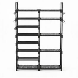 Frangdom - 8-Tier Metal Shoe Rack with Hooks Stackable Boot Storage Shelf - Black