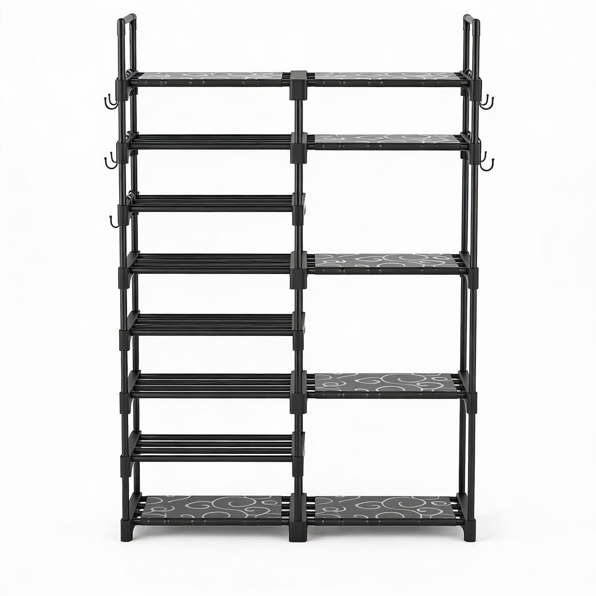 Front. Frangdom - 8-Tier Metal Shoe Rack with Hooks Stackable Boot Storage Shelf - BLACK.