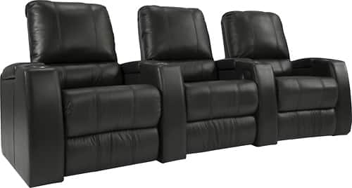 TheaterSeatStore - Magnolia 3-Seat Straight Leather Home Theater Seating - Black - Angle