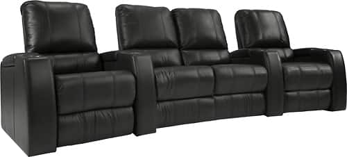 TheaterSeatStore - Magnolia 2-Seat Straight Leather Home Theater Seating with Love Seat - Black - Angle