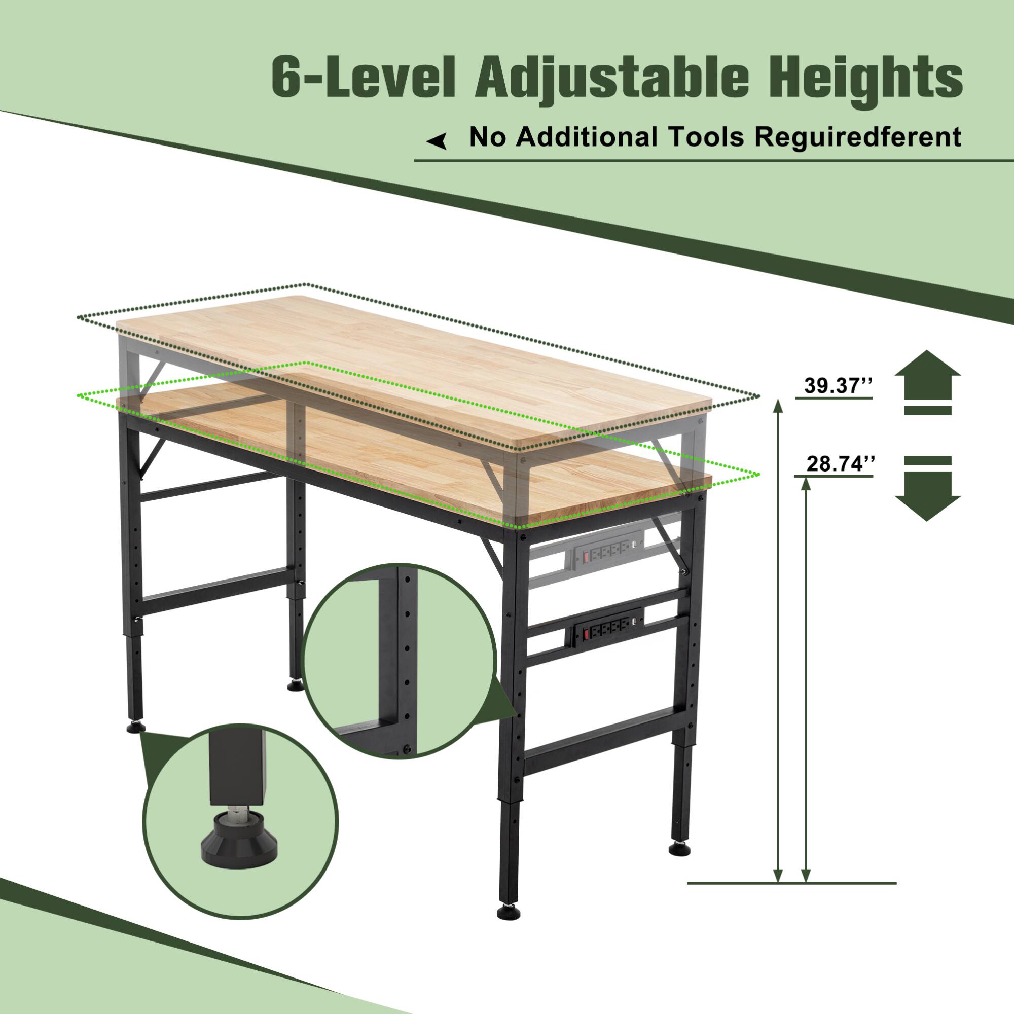 6-Level Adjustable Heights  
No Additional Tools Required  

39.37"  
28.74"