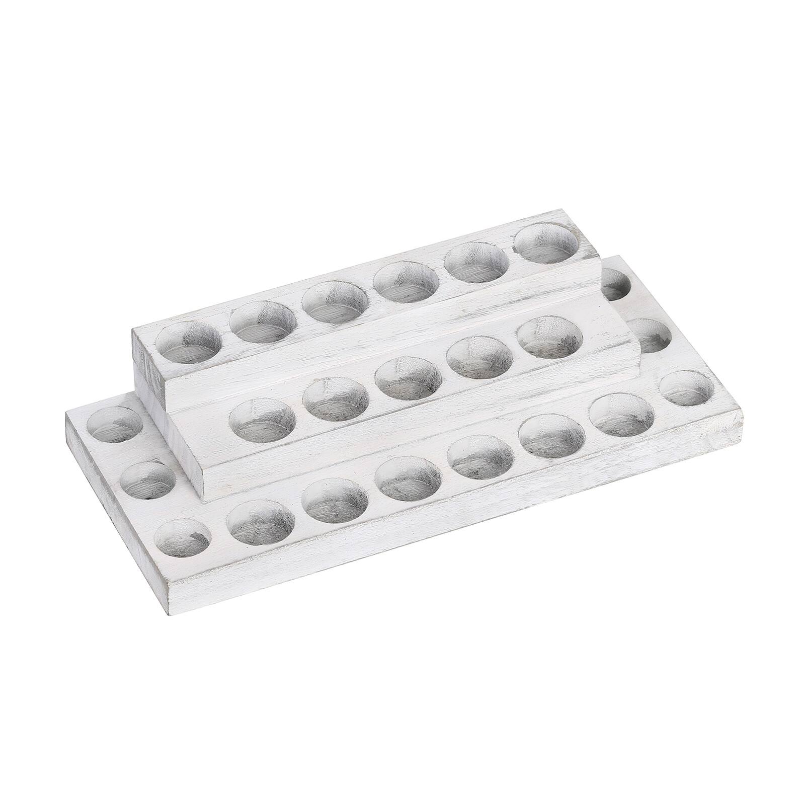 Angle. Oumilen - 3-Tier Essential Oil Rack – Whitewashed Wood Desktop Organizer, 23-Slot Display Stand.