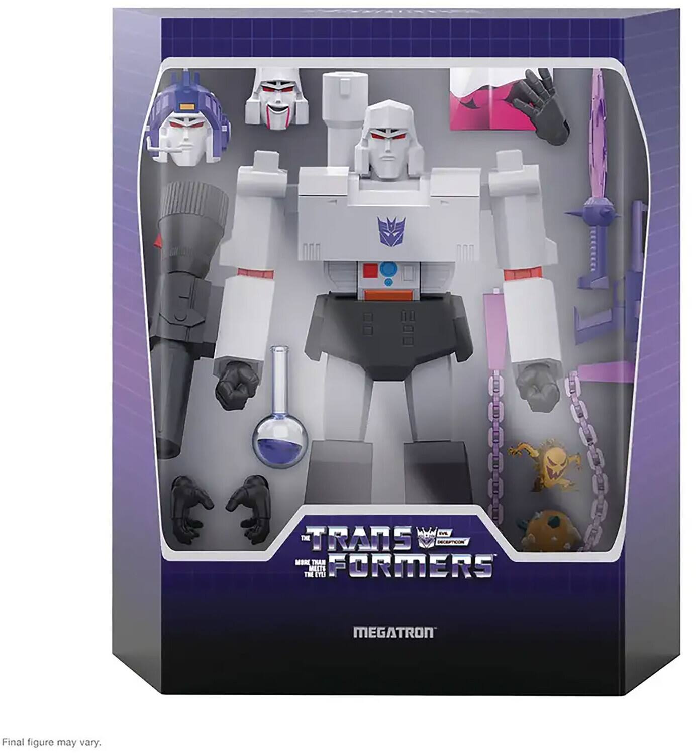 The text on the image is: "TRANSFORMERS MEGATRON Final figure may vary."
