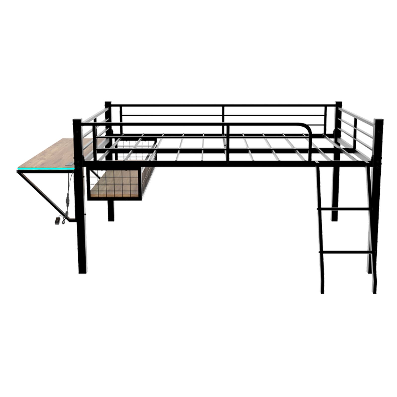 Alt View 10. Loheer - Loheer Full Size Metal Loft Bed with Built-in Desk and LED Lights Black Loft Bed Frame for Teens No Box Spring - Black.