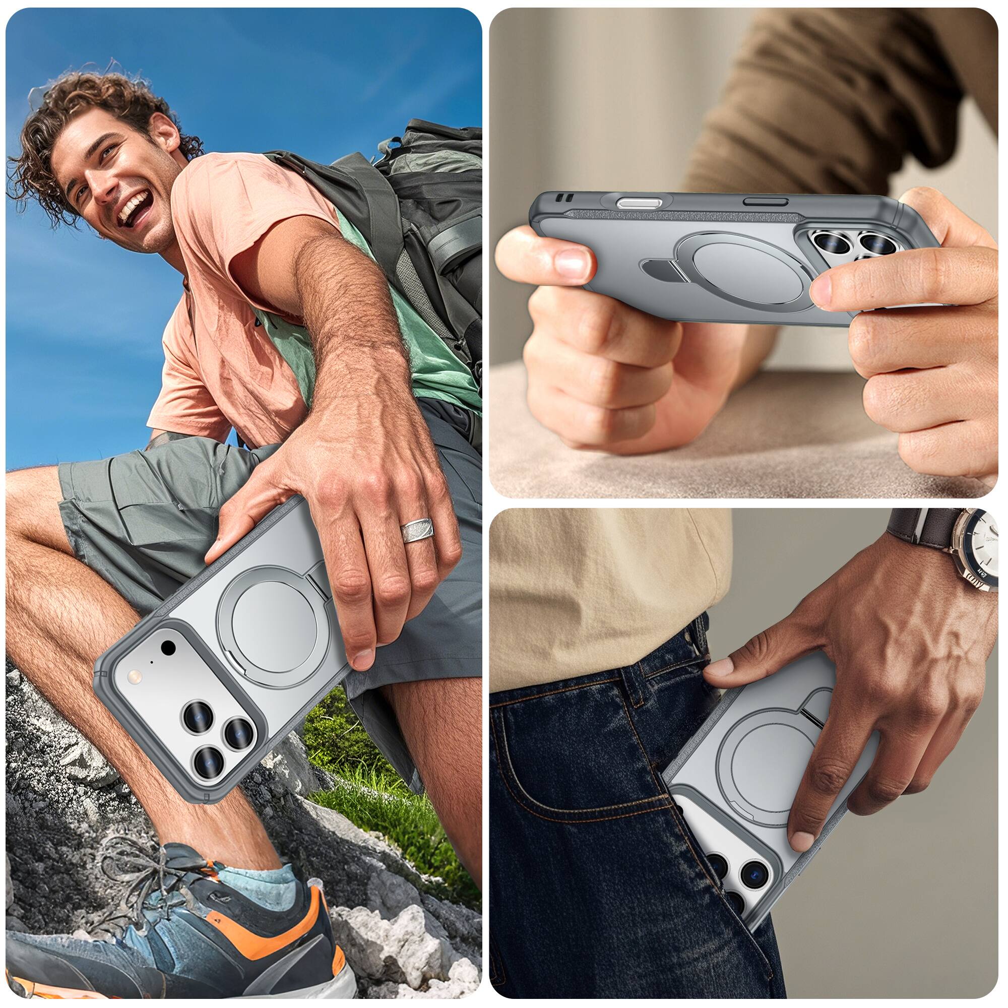 Alt View 3. UUCOVER - Magnetic Kickstand Case for Apple iPhone 17 Pro Max, Ring Holder Compatible with MagSafe, Shockproof Protective Cover - Gray.
