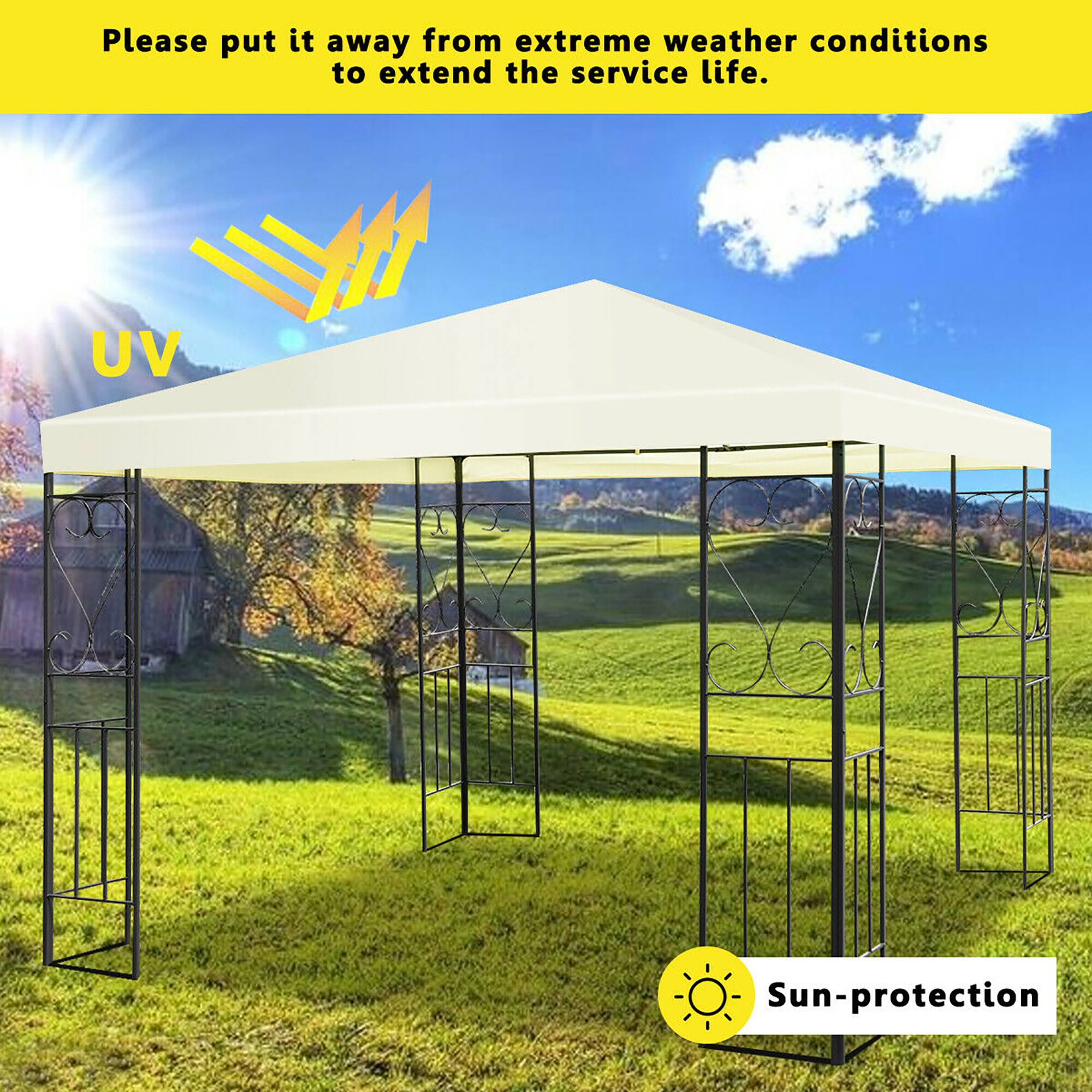 Please put it away from extreme weather conditions to extend the service life.

UV Sun-protection