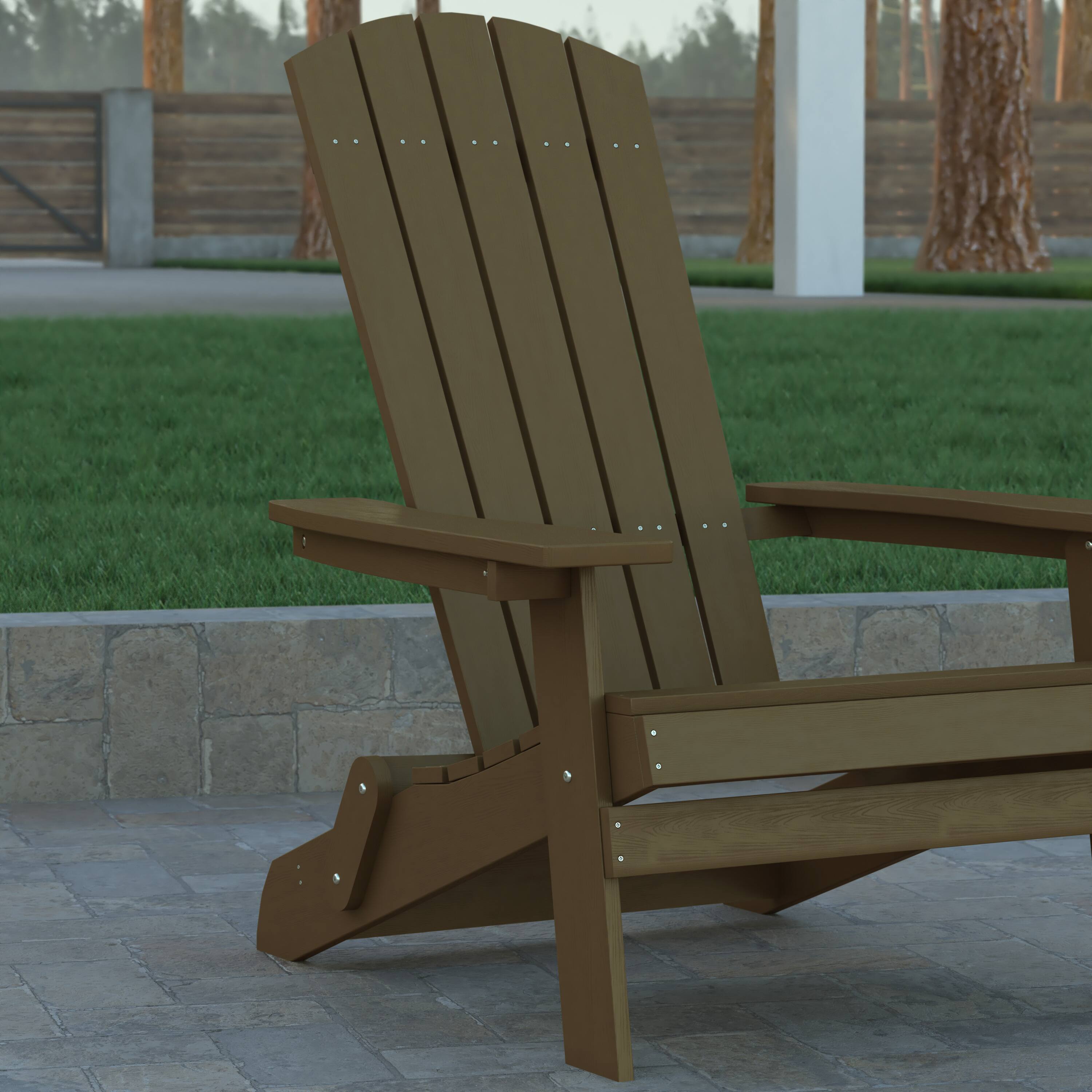 Alt View 5. Emma + Oliver - Haven Set of 2 Indoor/Outdoor Poly Resin Folding Adirondack Chairs, All-Weather Chairs for Porch, Patio, or Sunroom - Mahogany.