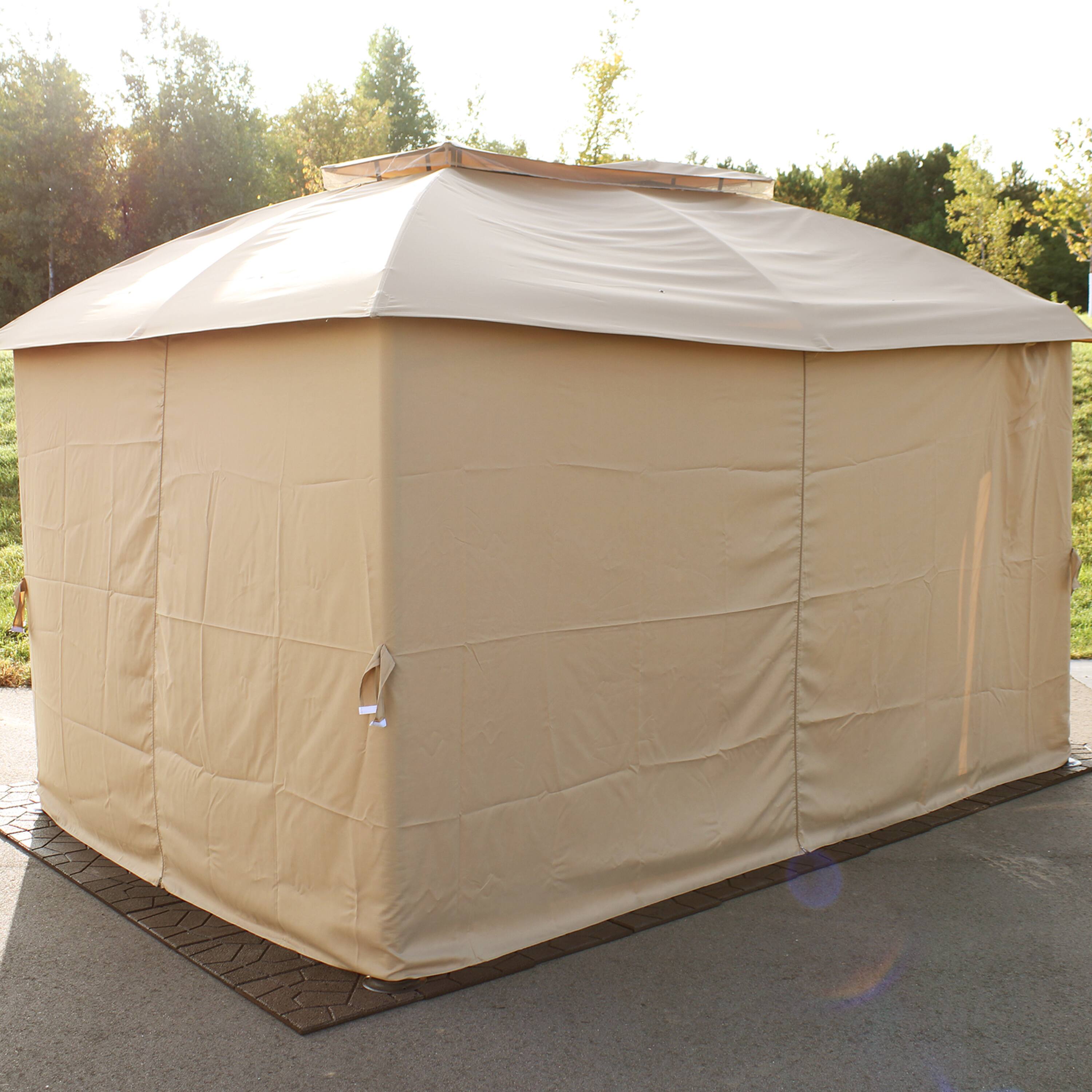 Alt View 3. Sunnydaze - 4-Piece 10 x 13 ft Polyester Gazebo Sidewall Curtain Set - Tan.