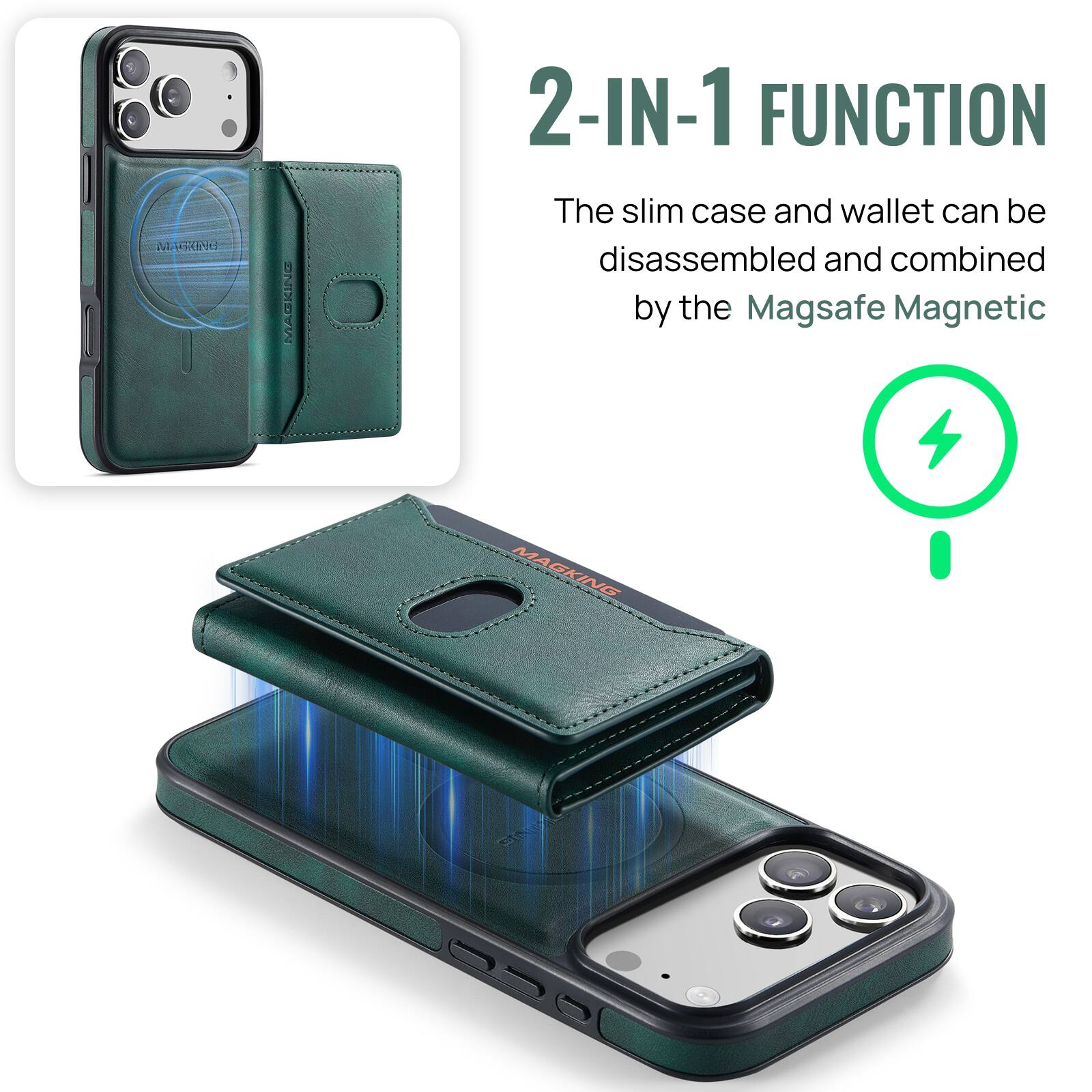 MACKING  
WACKING  
2-IN-1 FUNCTION  
The slim case and wallet can be disassembled and combined by the Magsafe Magnetic