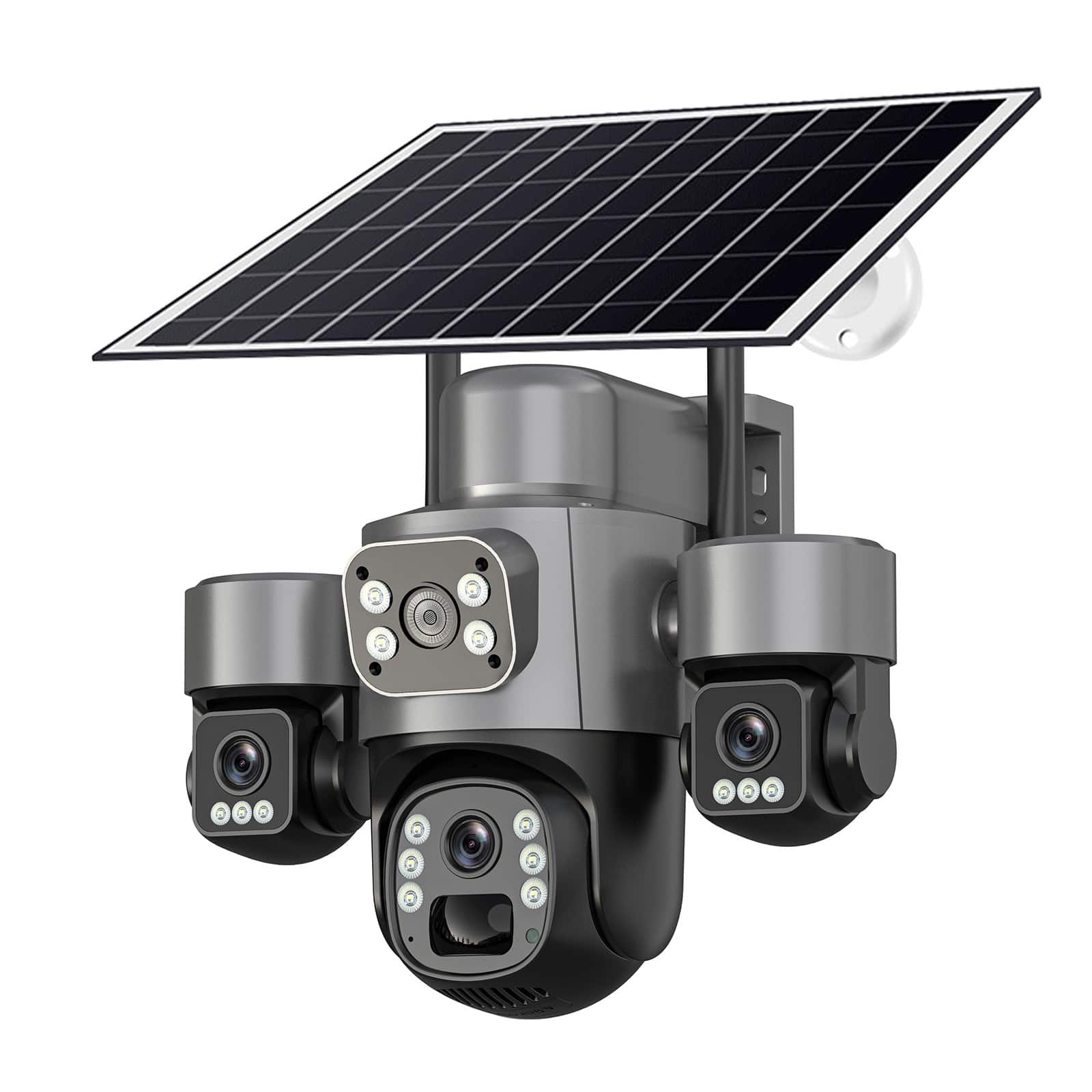Cluzine - Triple Lens Solar Security Camera, 360° PTZ, Two-Way Audio, Human Detection,Outdoor Surveillance