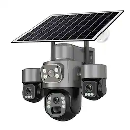 Cluzine - Triple Lens Solar Security Camera, 360° PTZ, Two-Way Audio, Human Detection,Outdoor Surveillance