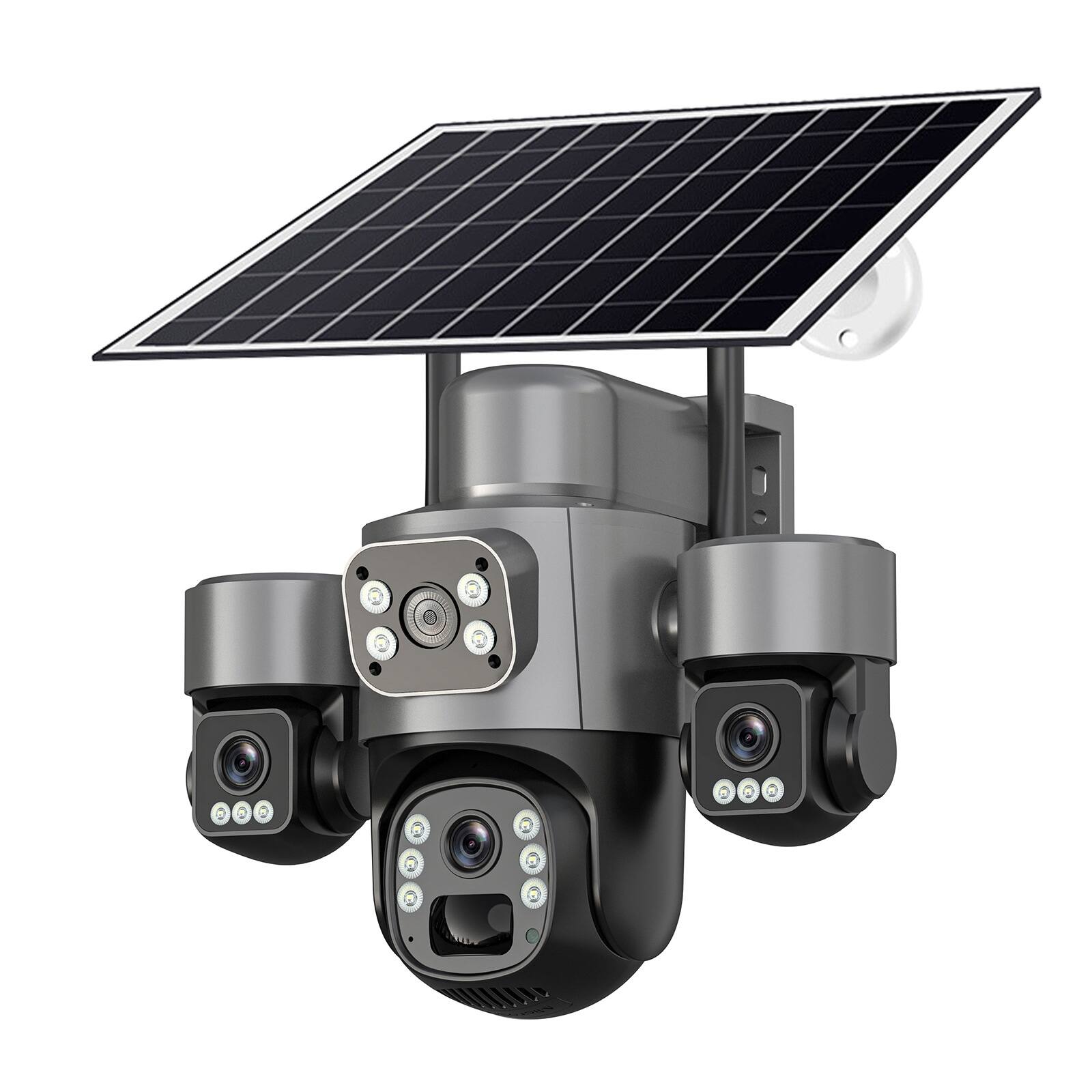 Front. Cluzine - Triple Lens Solar Security Camera, 360° PTZ, Two-Way Audio, Human Detection,Outdoor Surveillance.