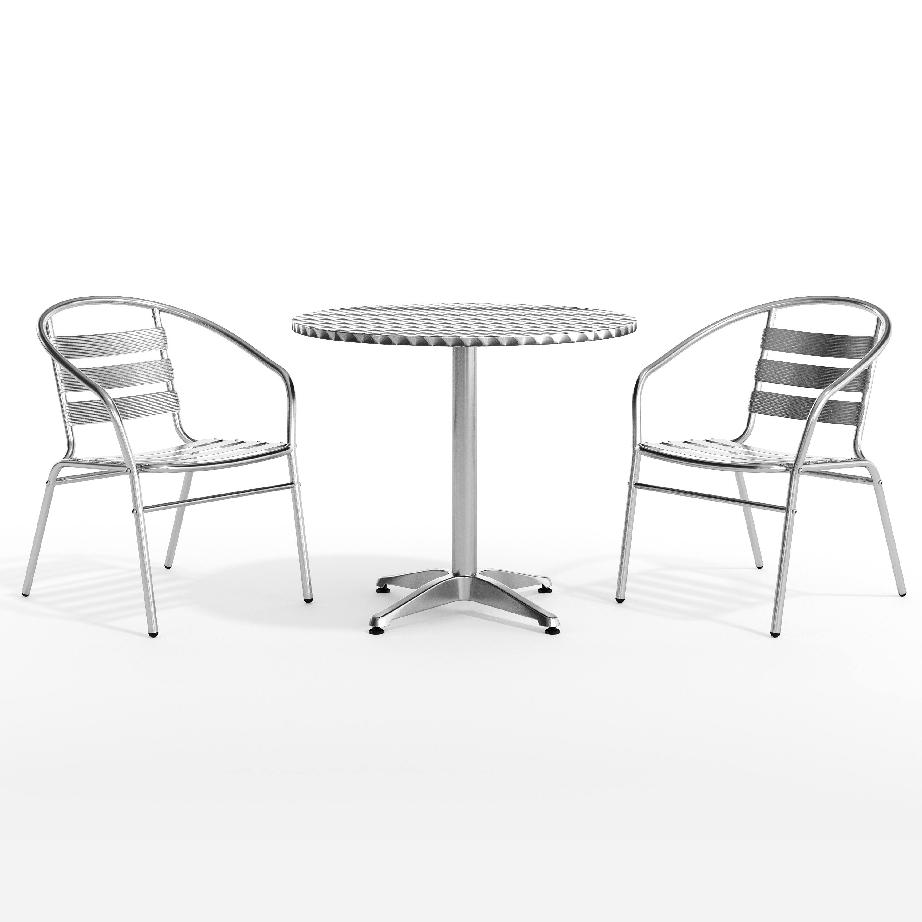 Alt View 10. Emma + Oliver - 31.5'' Round Aluminum Indoor-Outdoor Table Set with 2 Slat Back Chairs - Aluminum.