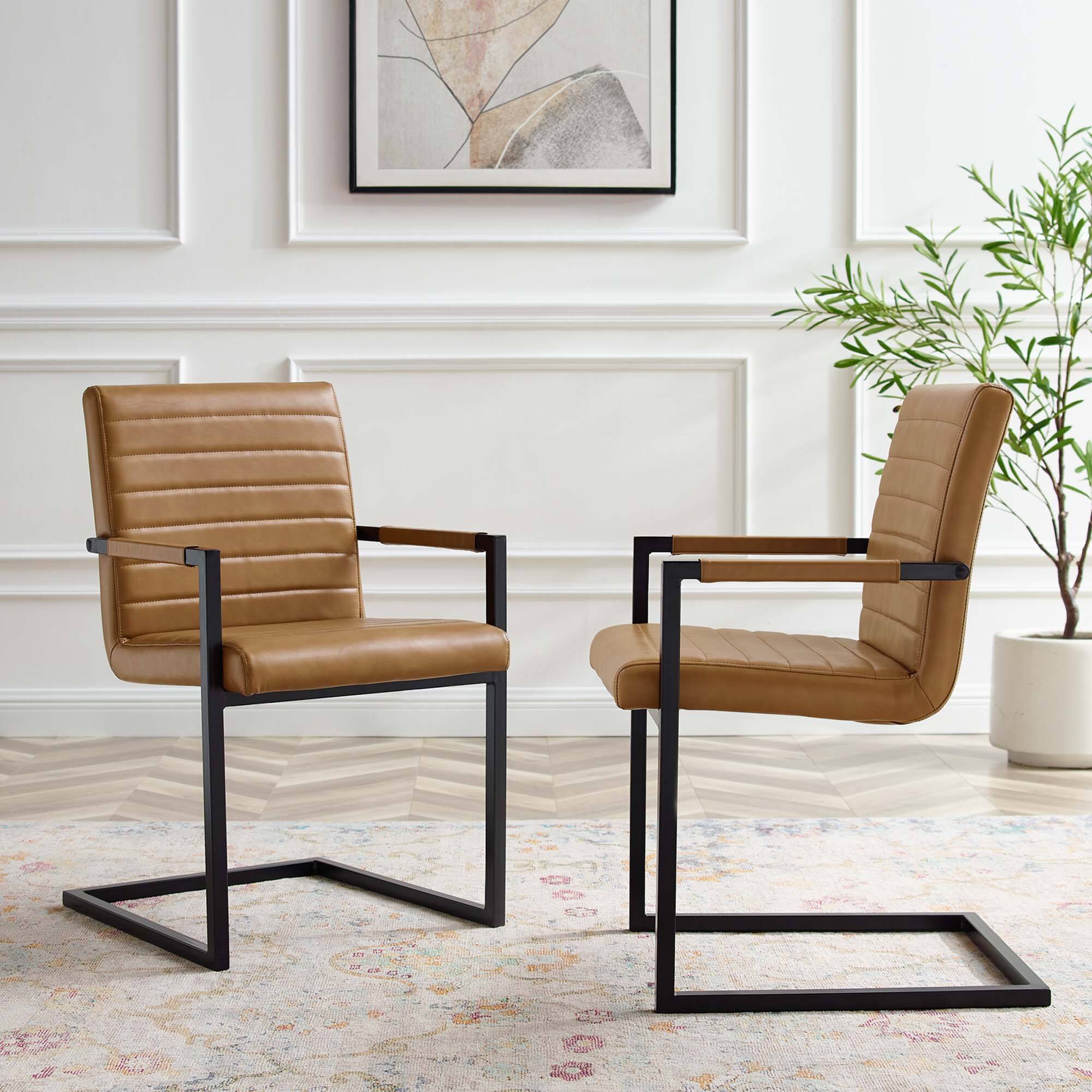 Front. Modway - Savoy Vegan Leather Dining Chairs Set of 2 by Modway - Tan.