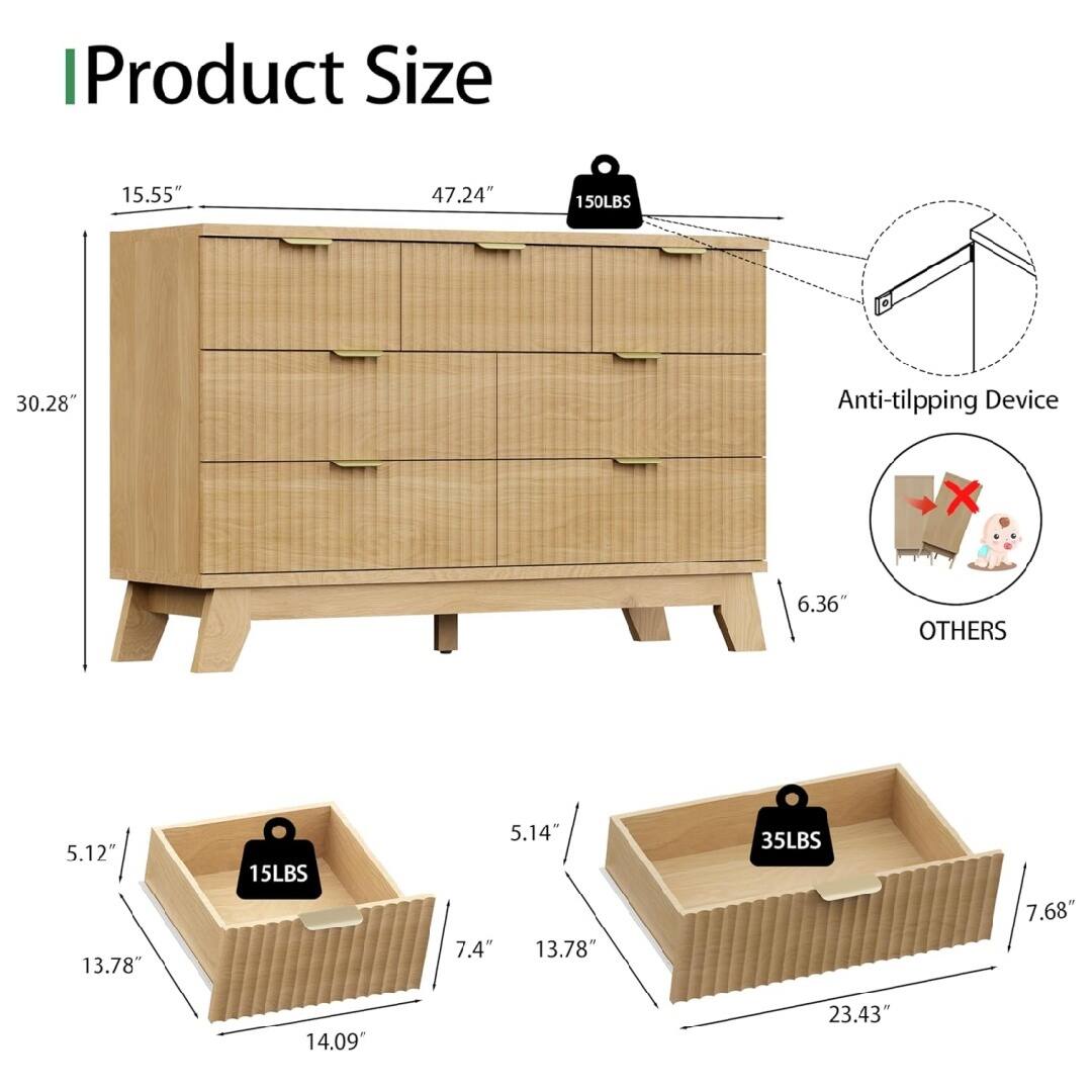 - Product Size: 15.55" x 47.24" x 30.28"
- Anti-tilting Device
- 15LBS: 5.12" x 13.78" x 5.14"
- 35LBS: 7.68" x 14.09" x 23.43"