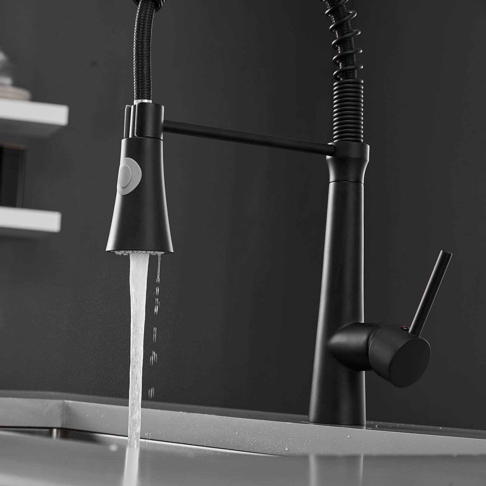 Alt View 7. Boyel Living - Black Stainless Steel Faucet Single-Handle Faucet Pull-Down Sprayer Kitchen Faucet - Black.