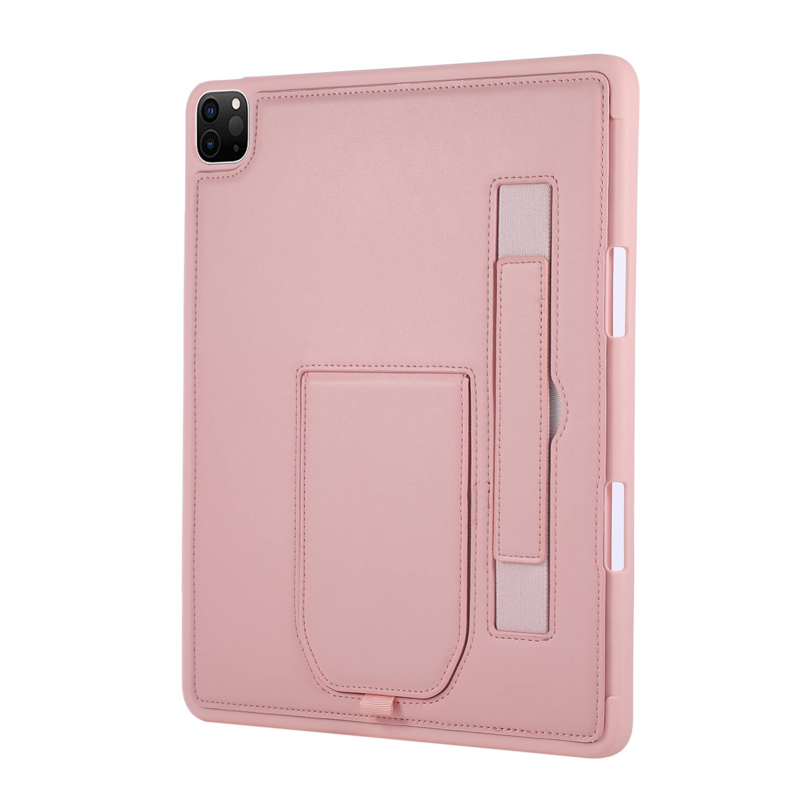 Left. Dteck - Shockproof Case for Apple iPad Air (M4) 13" 2026 with Hand Strap and Foldable Kickstand, PU Leather TPU Protective Cover - Pink.