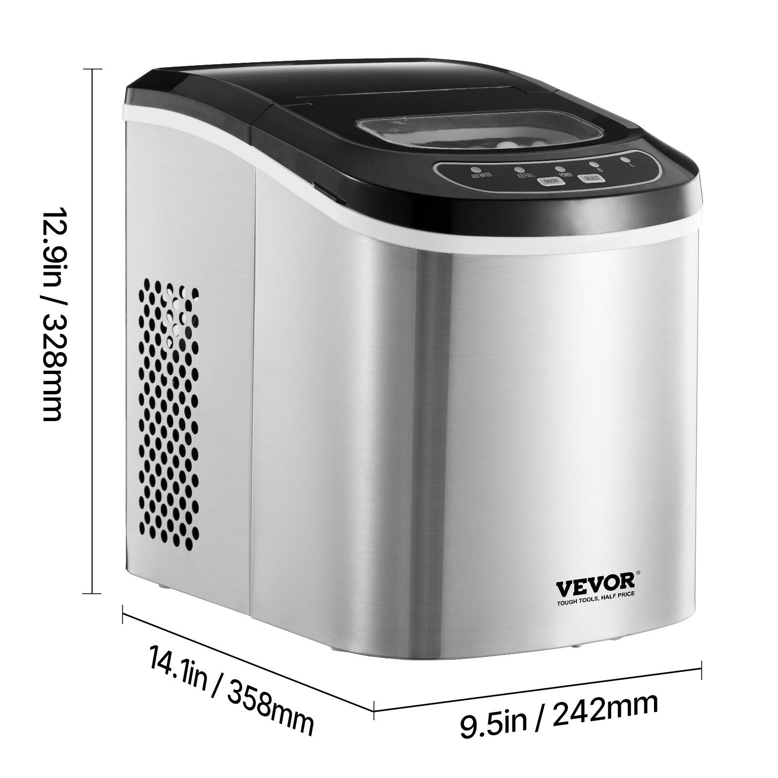 12.9in / 328mm  
14.1in / 358mm  
9.5in / 242mm  

VEVOR  
TOUGH TOOLS, HALF PRICE