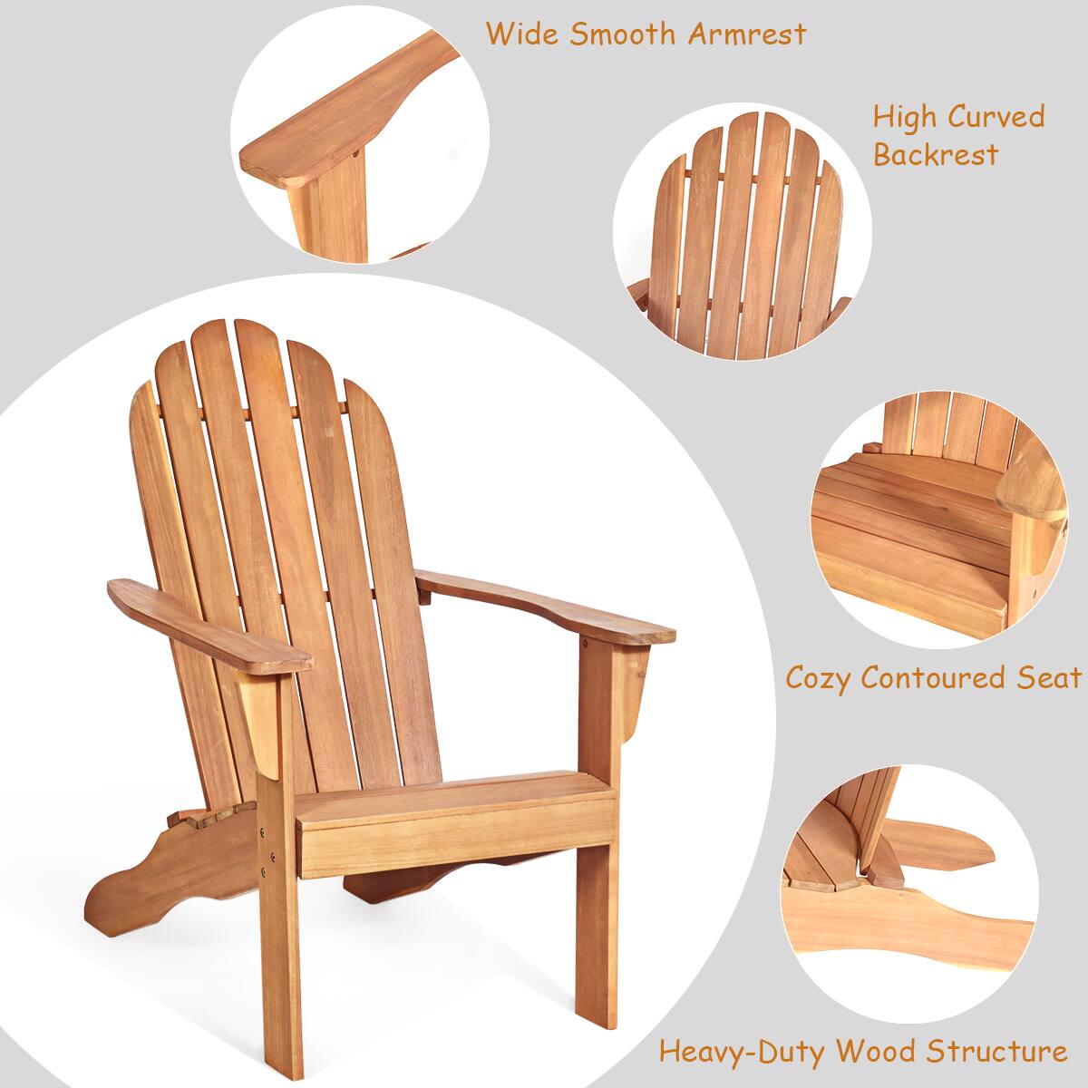 - Wide Smooth Armrest
- High Curved Backrest
- Cozy Contoured Seat
- Heavy-Duty Wood Structure