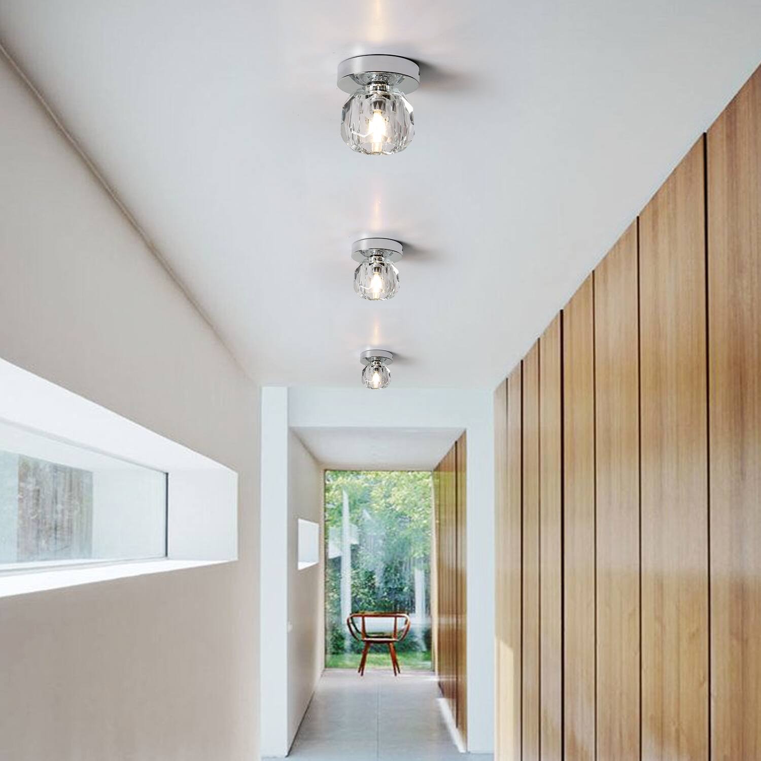 Alt View 1. Umeiluce - 1-Light 4.7" Crystal Flush Mount Ceiling Light - Chrome.