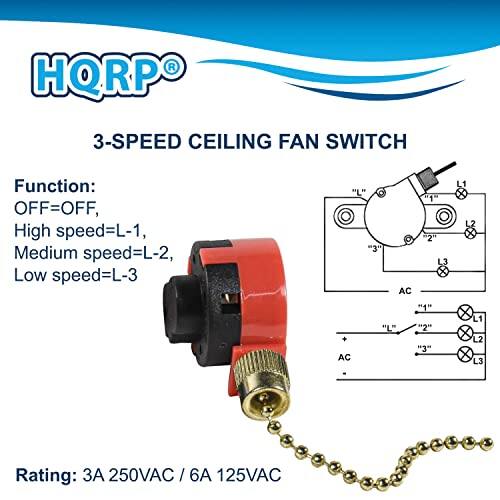 HQRP 3-SPEED CEILING FAN SWITCH

Function: OFF=OFF, High speed=L-1, Medium speed=L-2, Low speed=L-3

Rating: 3A 250VAC / 6A 125VAC