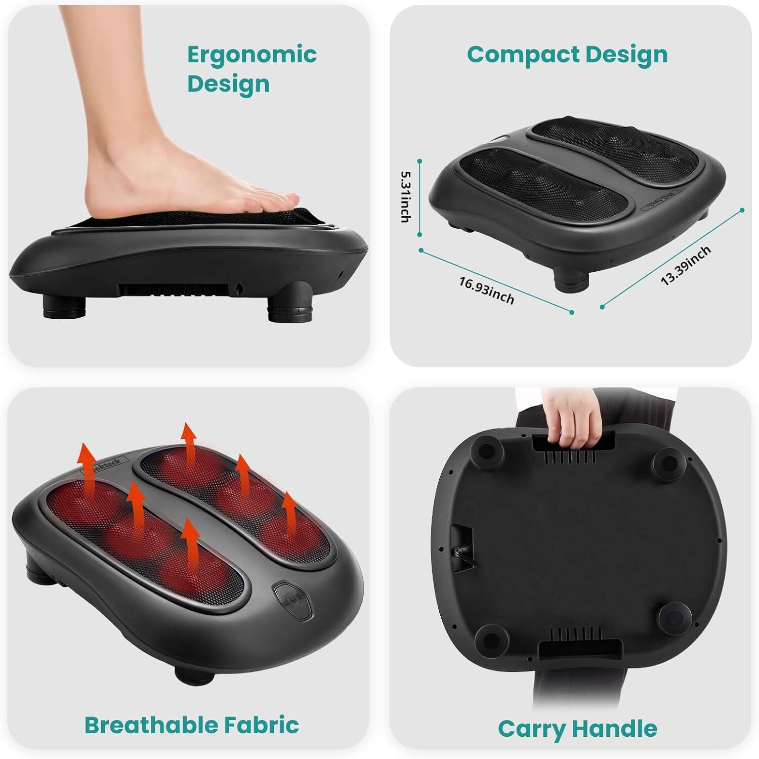 Ergonomic Design  
Compact Design  
5.31inch 16.93inch 13.39inch  
Breathable Fabric  
Carry Handle