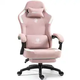 Dowinx - Fabric Gaming Chair with Pocket Spring Cushion,Breathable Computer Chair with Adjustable Lumbar Support and Footrest - Pink