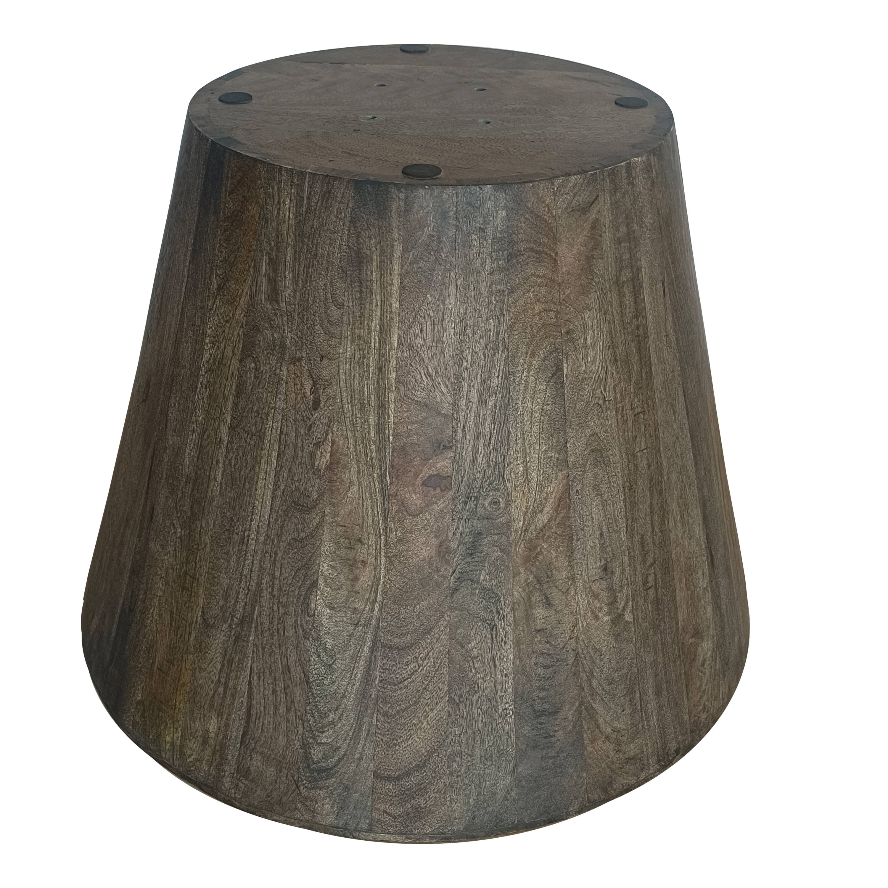 Alt View 3. Manhattan Lane - 24 Inch Side End Table, Round Drum Shape, Handcrafted Distressed Gray Mango Wood - Gray.