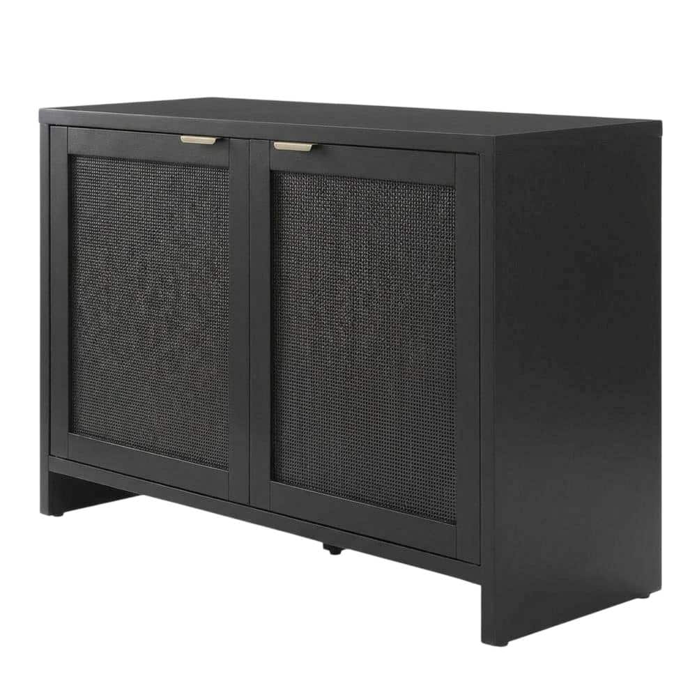 FurniFact - Vintage Style Record Player Cabinet with Vinyl Storage for Entertainment Centers - Black