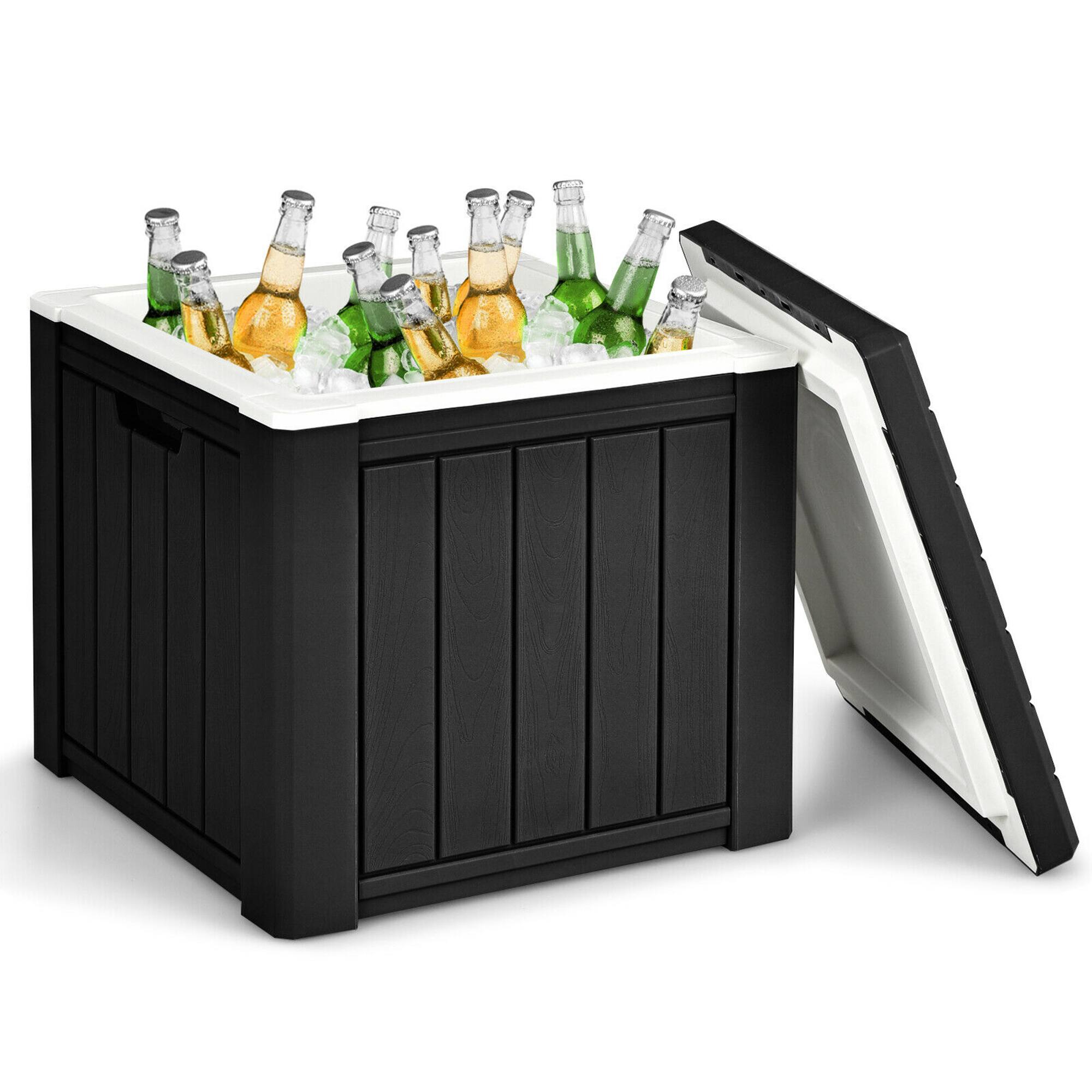 Front. Gymax - Gymax Patio 10 Gallon Ice Cube Cooler Box Table Stool Storage W/Handle Black - Black.