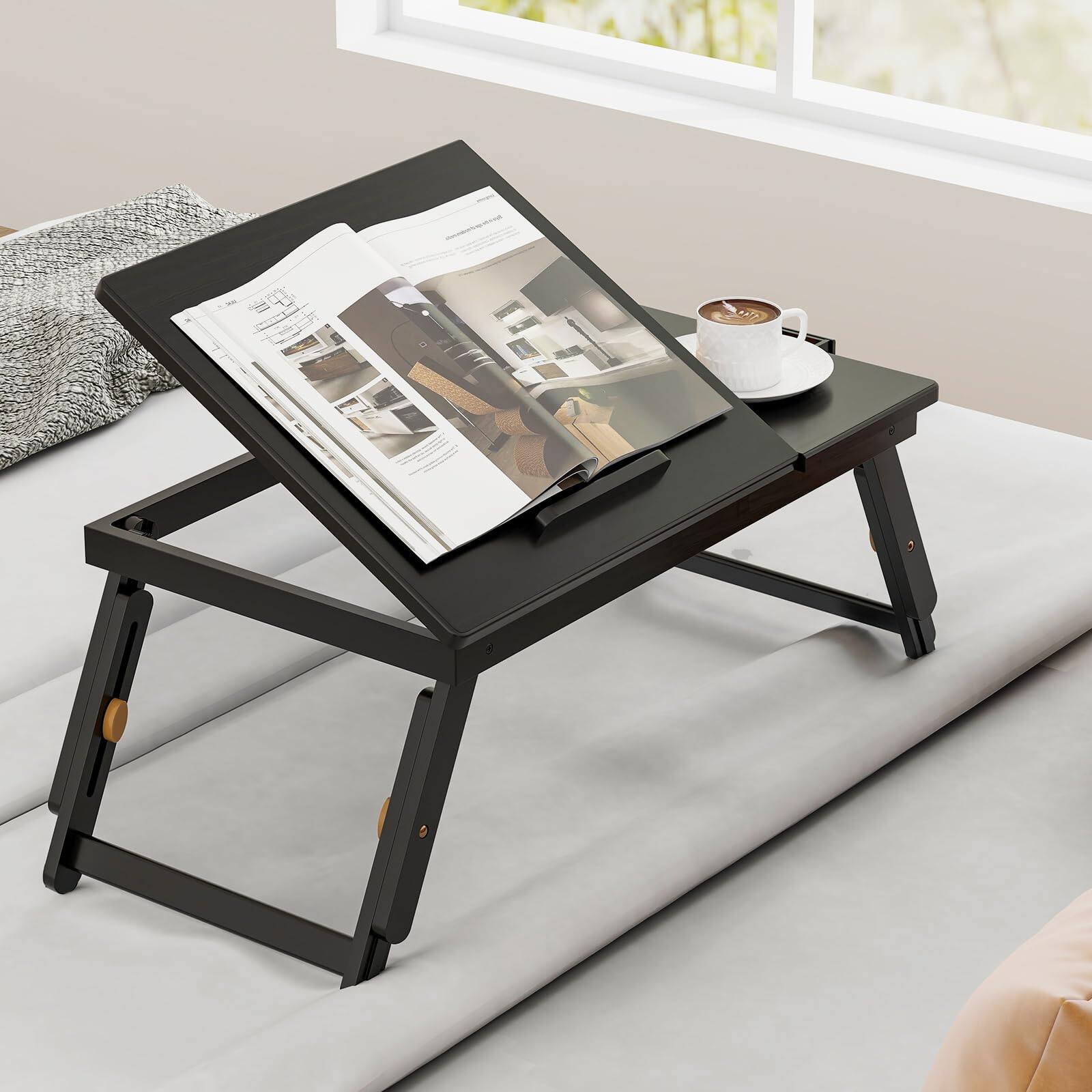 Alt View 7. Ecooso - Bamboo Laptop Desk with Tilting Top and Drawer, Compact Workstation for Home Office - Black.