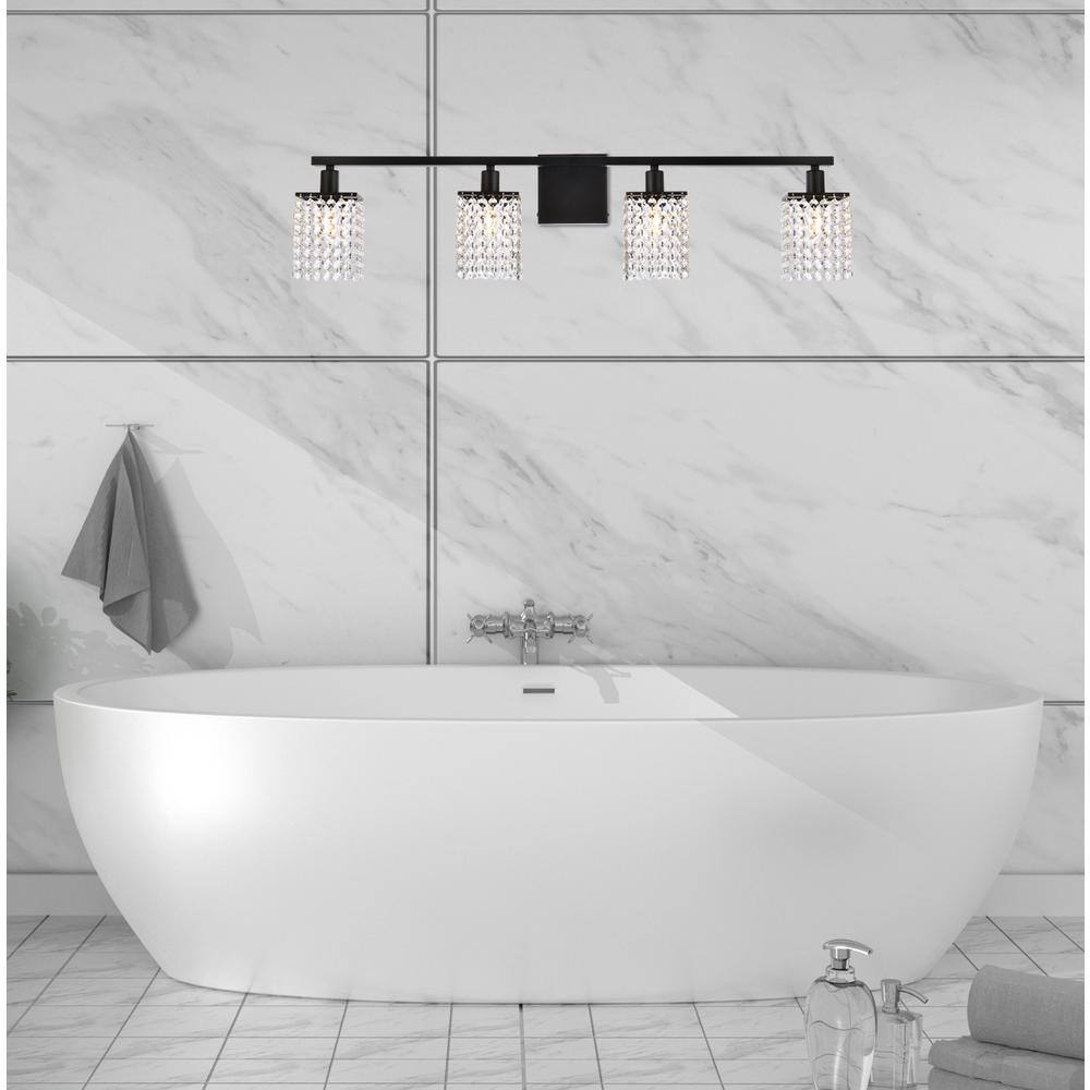 Angle. Living District - Phineas 4 lights bath sconce in black with clear crystals - Black And Clear.