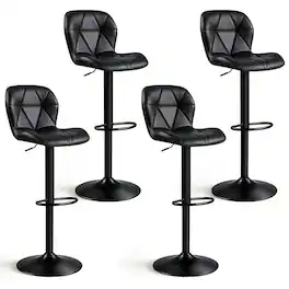 Gymax - 4PCS Upholstered Swivel Bar Stools w/Adjustable Height Curved Backs Footrests - Black
