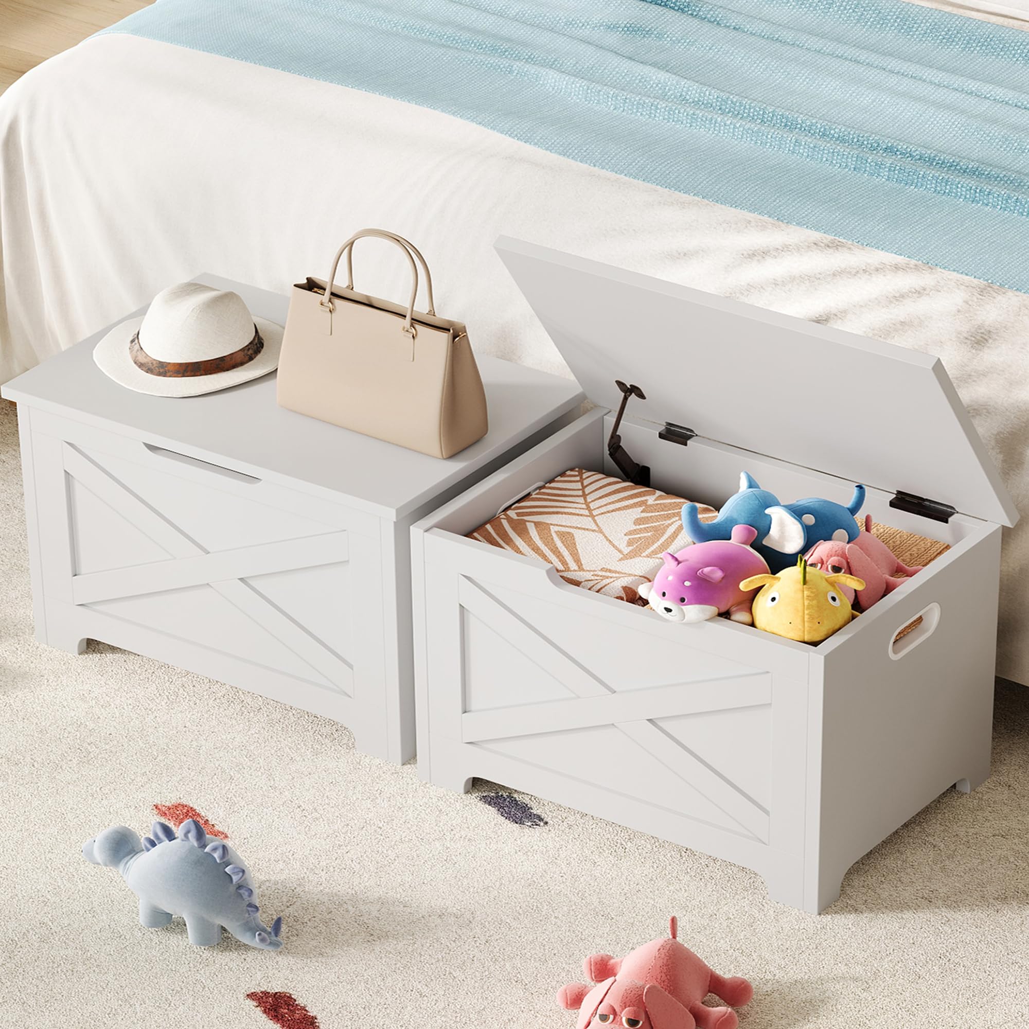 Alt View 1. Jojoka - 23.6" Wooden Toy Storage Chest, Lift-Top Storage Bench with Safety Hinge for Home - X-White.