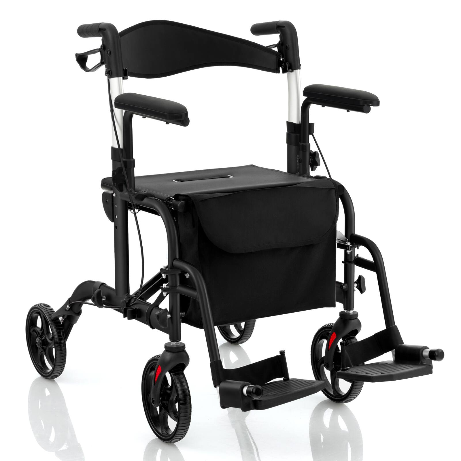 Front. Costway - Costway Folding Rollator Walker with Seat & 8" Wheels Supports up to 300 lbs Black - Black.