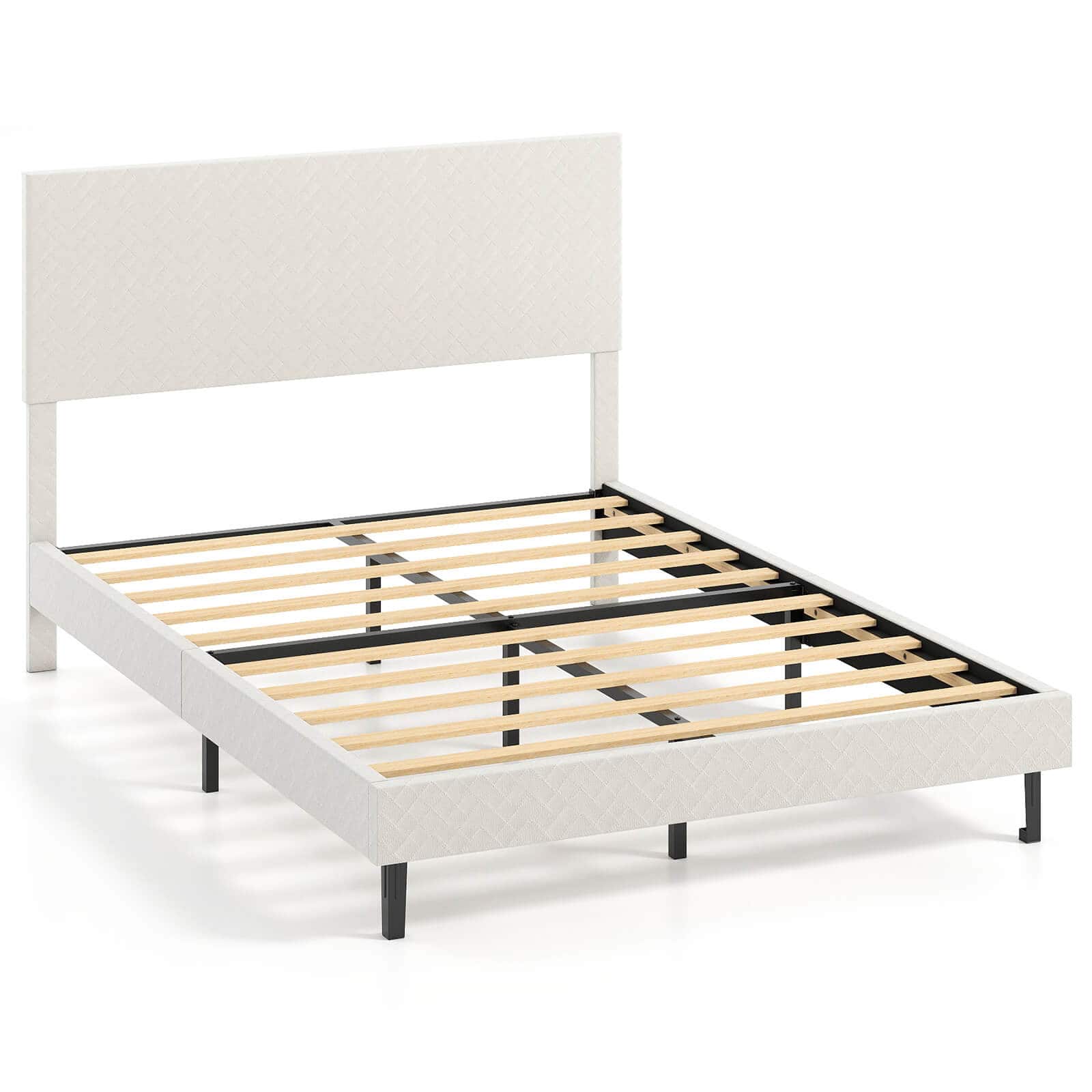 Costway - Full Size Velvet Bed Frame with Height Adjustable Chevron Headboard,Noise Free - Beige price history on PriceWatchPro