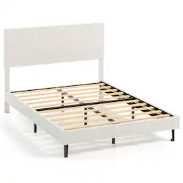 Costway - Full Size Velvet Bed Frame with Height Adjustable Chevron Headboard,Noise Free - Beige