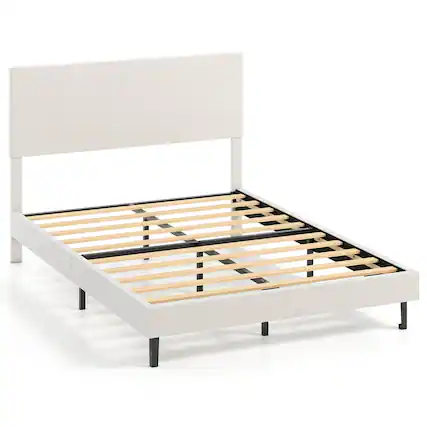 Front. Costway - Costway Full Size Velvet Bed Frame with Height Adjustable Chevron Headboard,Noise Free - Beige.
